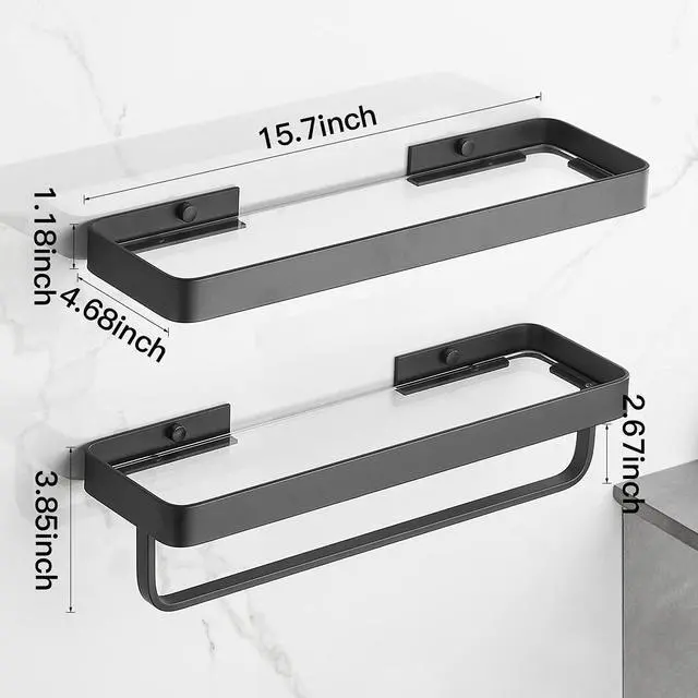 Alt view image 9 of 14 - Bathroom Shelves Wall Mounted Glass Shelf for Floating Shelf Tempered Glass Shelves 2 Tier Bathroom Wall Organizer(Black)