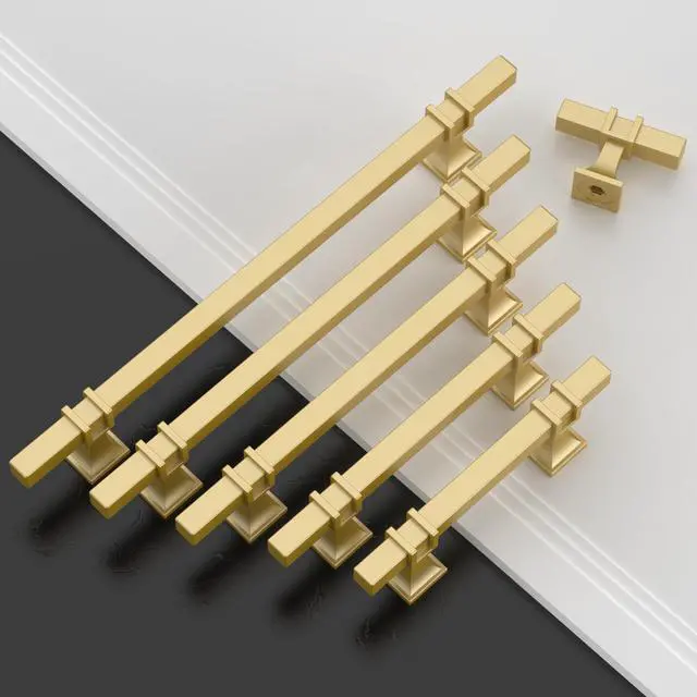 Alt view image 10 of 14 - 10 Pack Brushed Gold Cabinet Pulls 5 Inch(128mm) Hole Center Drawer Pulls Cabinet Hardware Kitchen Cabinet Handles for Bathroom Dresser Pulls ZH0067