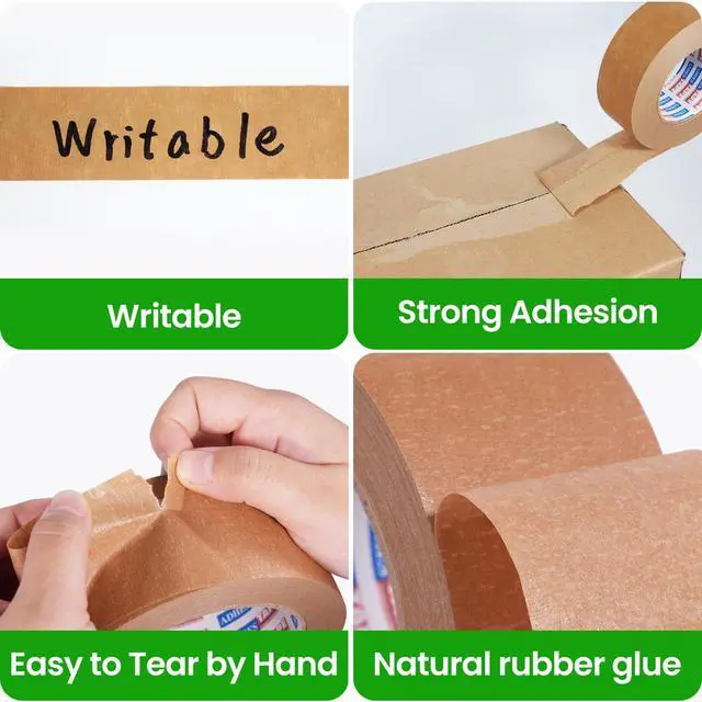 Alt view image 10 of 12 - ADHES Kraft Paper Tape, 2 Inch x 60 Yards x 18 Rolls, Biodegradable Paper Packing Tape Writable & Uncoated Brown Shipping Tape for Shipping, Moving, Sealing