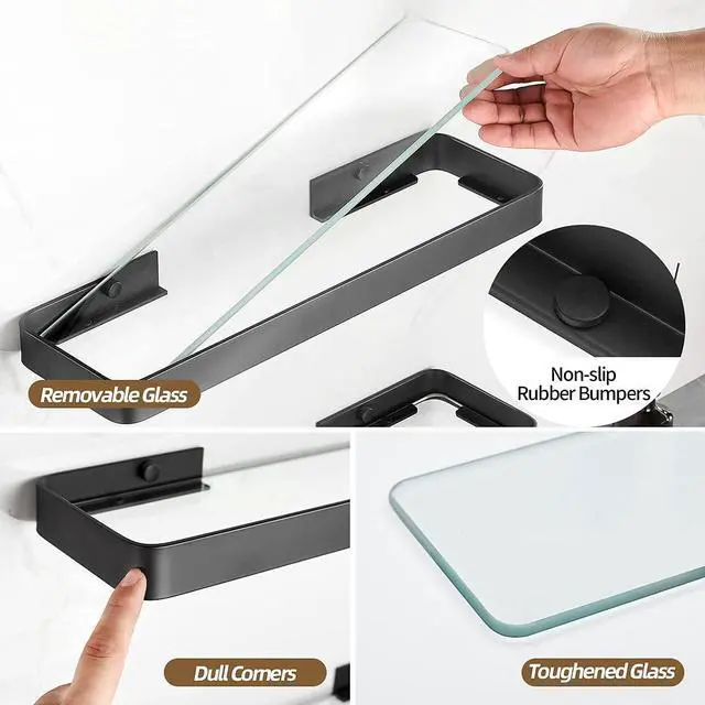 Alt view image 10 of 14 - Bathroom Shelves Wall Mounted Glass Shelf for Floating Shelf Tempered Glass Shelves 2 Tier Bathroom Wall Organizer(Black)
