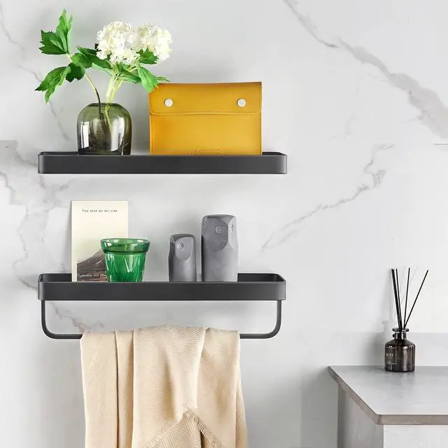 Alt view image 14 of 14 - Bathroom Shelves Wall Mounted Glass Shelf for Floating Shelf Tempered Glass Shelves 2 Tier Bathroom Wall Organizer(Black)