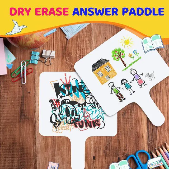 Alt view image 12 of 14 - 50 PCS 8 x 10 Inch Dry Erase Answer Paddle, Handheld Wooden White Board Double Sided Dry Erase Signs Auction Paddles for Students Classroom Office Meeting Voting Answers Bidding Shower Games Party