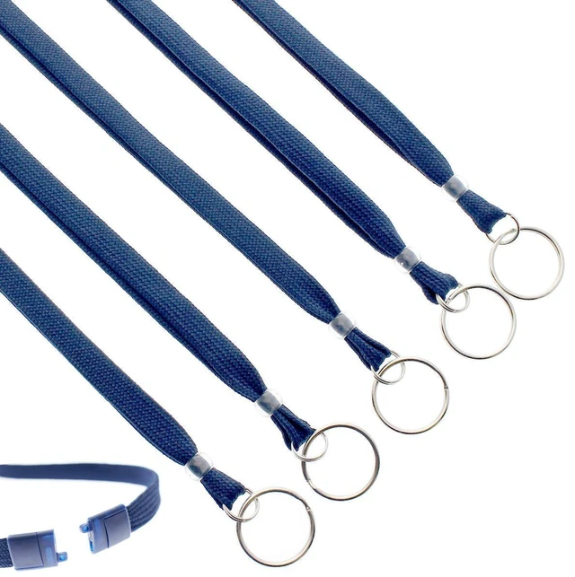 Alt view image 7 of 12 - Bulk 100 Pack - Heavy Duty Breakaway Lanyards for Keys and ID Badges with Key Chain Split Ring - Break-Away Clasp and Keychain Keyring/Badge Holder Attachment (Dark Navy Blue)