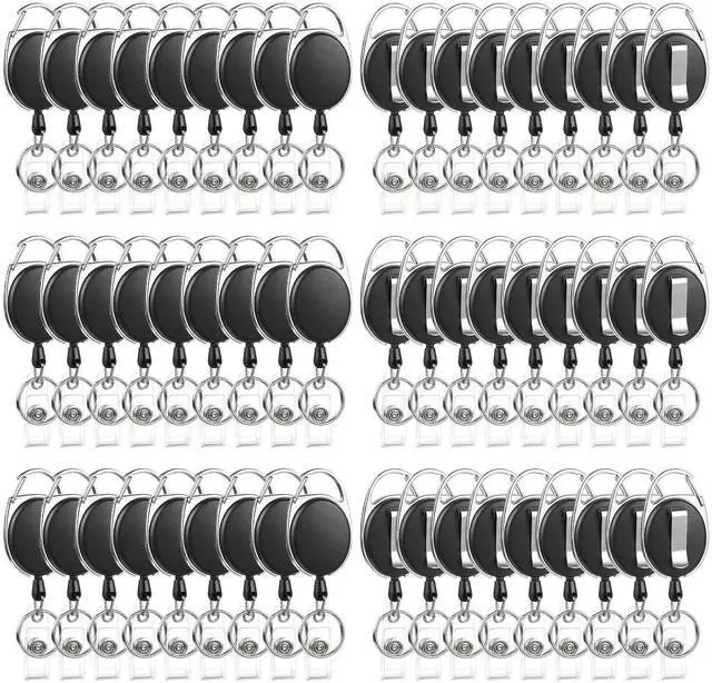 Alt view image 2 of 2 - 120 Pack Retractable Badge Reels with Carabiner and Key Ring, Black | Heavy-Duty Plastic And Metal, 25.5" Retractable Cord, Clip-On Design For Badges, Keys And Cards, For Office, School And Work