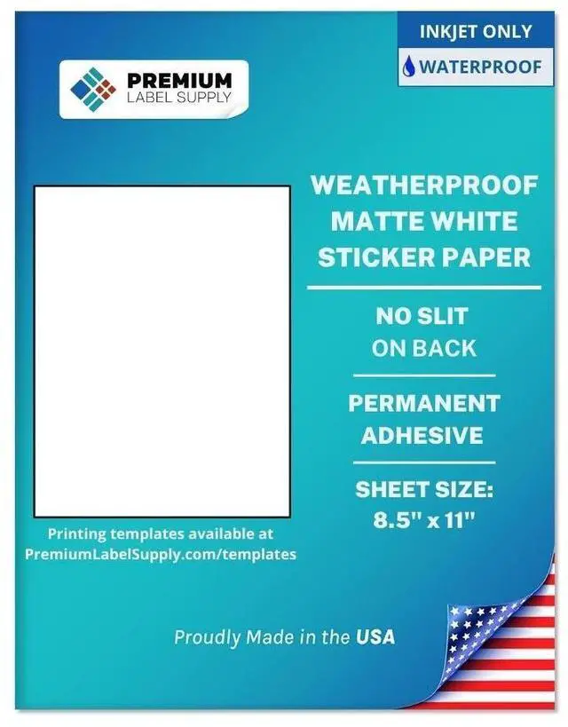 Alt view image 3 of 4 - Waterproof White Inkjet Sticker Paper 8.5" x 11" Full Sheet Labels Inkjet Printers only Similar to Vinyl 100 Sheets