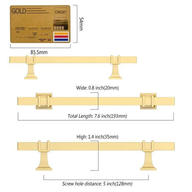 Alt view image 13 of 14 - 10 Pack Brushed Gold Cabinet Pulls 5 Inch(128mm) Hole Center Drawer Pulls Cabinet Hardware Kitchen Cabinet Handles for Bathroom Dresser Pulls ZH0067