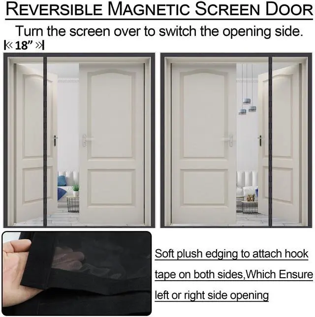 Alt view image 10 of 12 - Reversible Side Opening Wide Magnetic Screen Door for Sliding & French Door | Heavy Duty Thicker 255g/ Reinforced Mesh bug Door Screen Magnetic Closure,Screen 74" x 81",Fits Door to 72"x80"