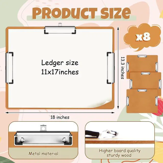 Alt view image 8 of 12 - 8 Pcs 11x17 Clipboard With Three Clips - Extra Large Horizontal Drawing Clipboard for Office, Home, Teachers Supplies