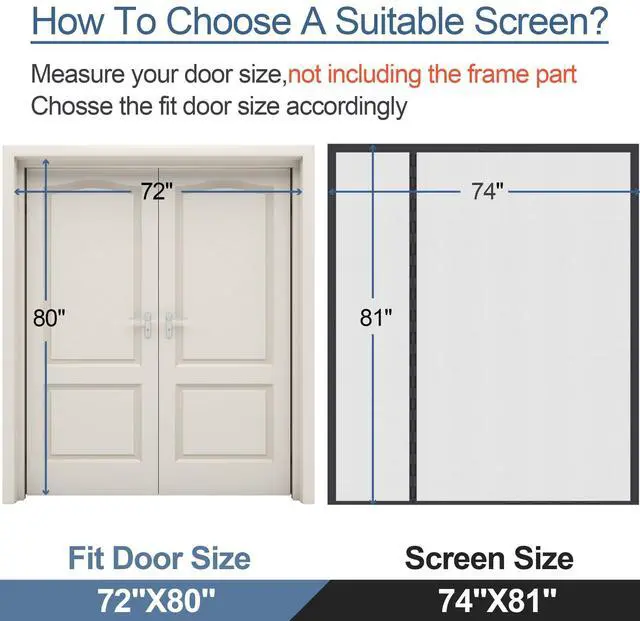 Alt view image 12 of 12 - Reversible Side Opening Wide Magnetic Screen Door for Sliding & French Door | Heavy Duty Thicker 255g/ Reinforced Mesh bug Door Screen Magnetic Closure,Screen 74" x 81",Fits Door to 72"x80"