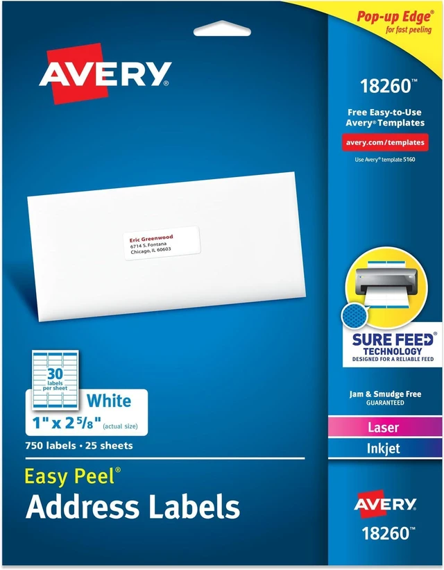 Alt view image 8 of 14 - White Address Labels | Easy Peel | Sure Feed Technology | For Mailing & Shipping | 1" x 2-5/8" | 750 Labels, Pack of 5