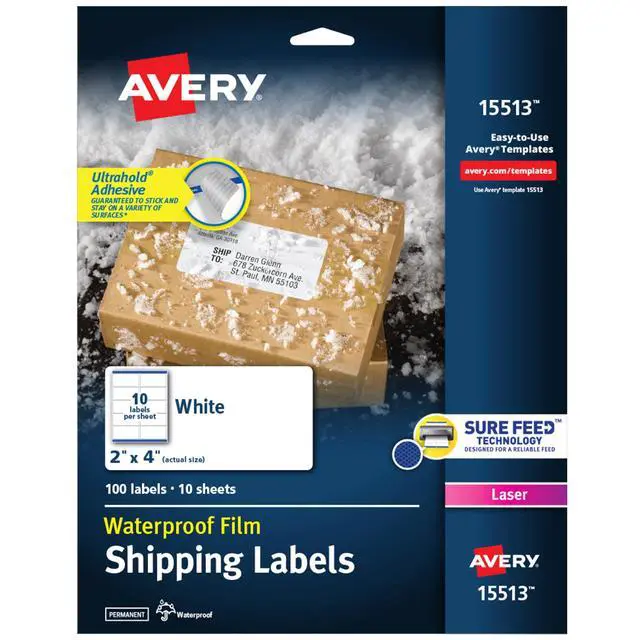 Alt view image 8 of 14 - Waterproof Labels with Ultrahold Adhesive, 2" x 4", Case of 500 Labels for Laser Printers (15513)