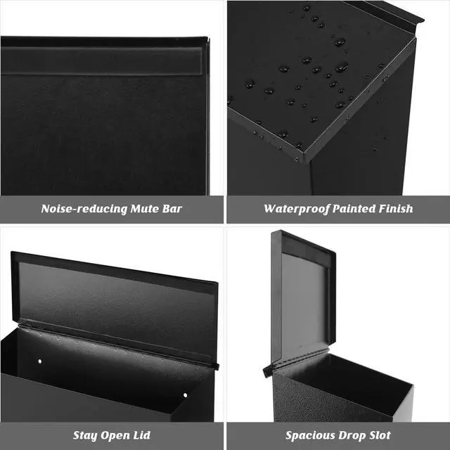 Alt view image 13 of 14 - Wall-Mount Mailbox for House, Large Capacity Mail Box, Galvanized Steel Rust-Proof Metal Post Box, Mailboxes for Outside,15.7"x9.9"x4.9" Black