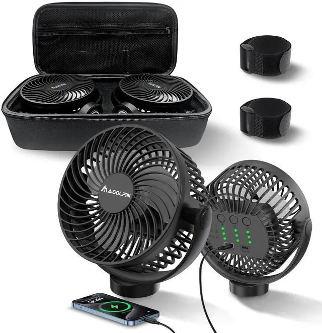 Alt view image 8 of 14 - 2-Pack Magnetic Golf Cart Fan Rechargeable with Carrying Case, 12000mAH Battery Portable Fan with Magnetic Base, Suitable for EZGO Club Car Yamaha, Golf Cart & Cruise Ship Accessories