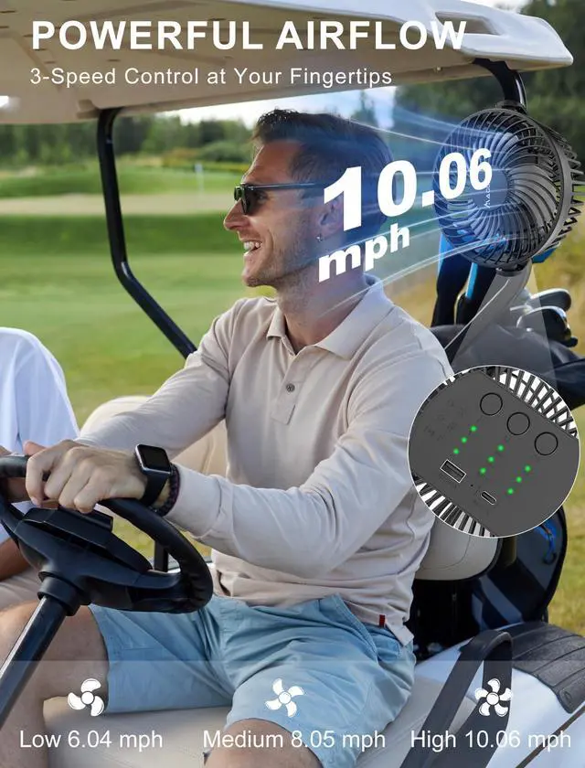 Alt view image 10 of 14 - 2-Pack Magnetic Golf Cart Fan Rechargeable with Carrying Case, 12000mAH Battery Portable Fan with Magnetic Base, Suitable for EZGO Club Car Yamaha, Golf Cart & Cruise Ship Accessories