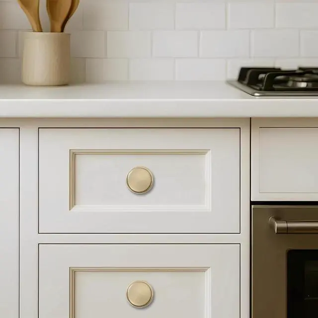 Alt view image 8 of 10 - 10 Pack Knob Brushed Brass Cabinet Knobs Solid Heavy Duty Knobs Drawers Bi-Fold Door Knob Cabinet Hardware for Kitchens Bathroom