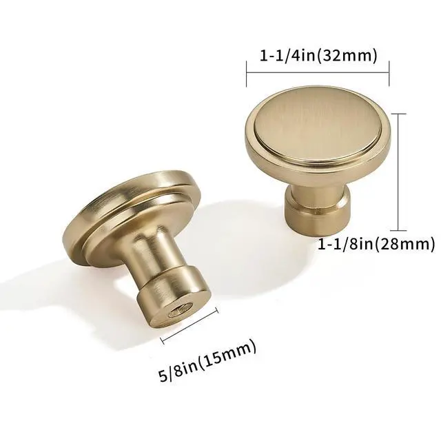 Alt view image 7 of 10 - 10 Pack Knob Brushed Brass Cabinet Knobs Solid Heavy Duty Knobs Drawers Bi-Fold Door Knob Cabinet Hardware for Kitchens Bathroom