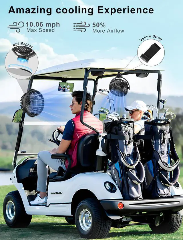 Alt view image 11 of 14 - 2-Pack Magnetic Golf Cart Fan Rechargeable with Carrying Case, 12000mAH Battery Portable Fan with Magnetic Base, Suitable for EZGO Club Car Yamaha, Golf Cart & Cruise Ship Accessories