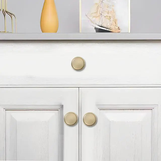 Alt view image 10 of 10 - 10 Pack Knob Brushed Brass Cabinet Knobs Solid Heavy Duty Knobs Drawers Bi-Fold Door Knob Cabinet Hardware for Kitchens Bathroom