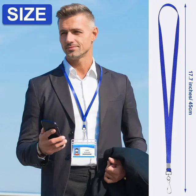 Alt view image 10 of 14 - 500 Pcs Lanyard Bulk Lanyards for Id Badges Lanyards for Keys Safety Woven Badge Lanyard with Clip Swivel J Hooks (Blue)
