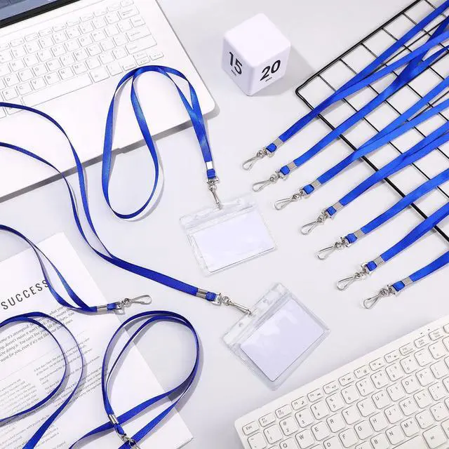 Alt view image 11 of 14 - 500 Pcs Lanyard Bulk Lanyards for Id Badges Lanyards for Keys Safety Woven Badge Lanyard with Clip Swivel J Hooks (Blue)