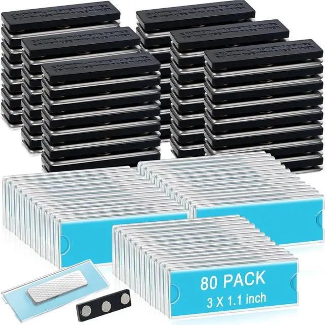 Alt view image 8 of 14 - 80 Pack Name Badge Magnets Kit Acrylic Magnetic Name Tag Holders with Blank Printable Paper Inserts 3 Magnets Clear Adhesive ID Holder for Business Events School Office