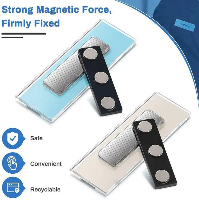 Alt view image 10 of 14 - 80 Pack Name Badge Magnets Kit Acrylic Magnetic Name Tag Holders with Blank Printable Paper Inserts 3 Magnets Clear Adhesive ID Holder for Business Events School Office