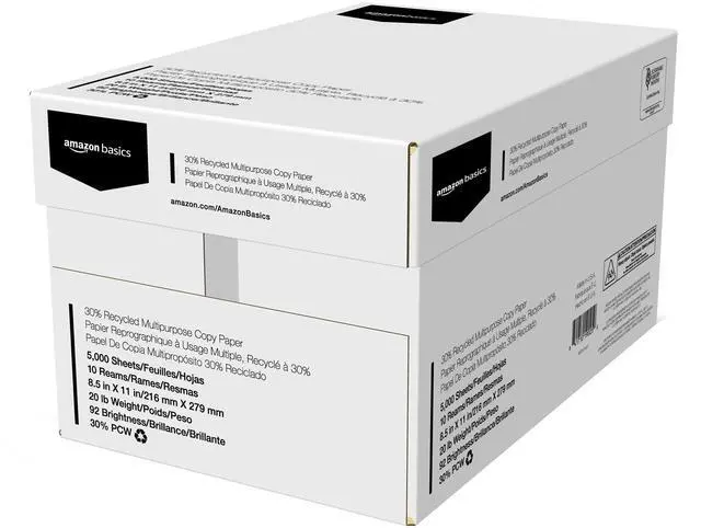 Alt view image 9 of 14 - 30% Recycled Multipurpose Copy & Print Paper, 8.5 x 11 Inches, 20 lb Weight, 92 Bright, White, Certified, 5000 Sheets (10 Reams)