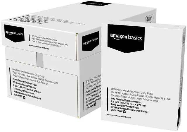 Alt view image 8 of 14 - 30% Recycled Multipurpose Copy & Print Paper, 8.5 x 11 Inches, 20 lb Weight, 92 Bright, White, Certified, 5000 Sheets (10 Reams)