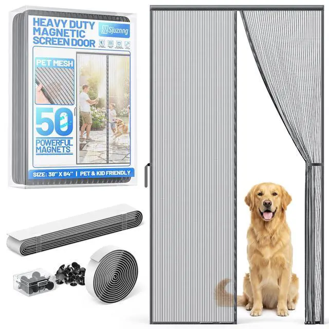 Alt view image 8 of 14 - Heavy Duty Magnetic Screen Door Mesh, Door Net Screen with 50 Magnets | Pet & Kid Friendly, Auto-Sealing PET Fine Mesh Doors Screen Keep Bugs Out Fits Front Doors Size 36"x82" - Screen Size 38"x84"