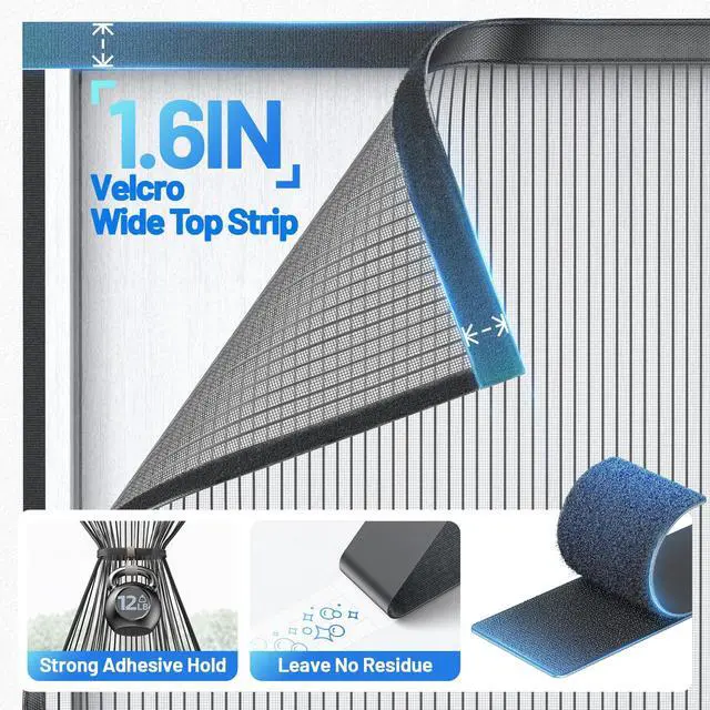 Alt view image 12 of 14 - Heavy Duty Magnetic Screen Door Mesh, Door Net Screen with 50 Magnets | Pet & Kid Friendly, Auto-Sealing PET Fine Mesh Doors Screen Keep Bugs Out Fits Front Doors Size 36"x82" - Screen Size 38"x84"