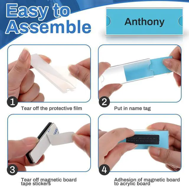 Alt view image 11 of 14 - 80 Pack Name Badge Magnets Kit Acrylic Magnetic Name Tag Holders with Blank Printable Paper Inserts 3 Magnets Clear Adhesive ID Holder for Business Events School Office