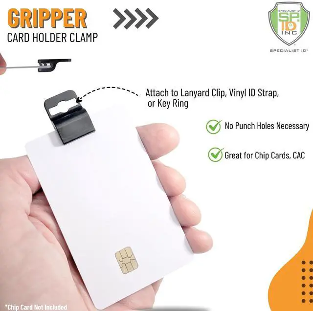 Alt view image 8 of 12 - Bulk 100 Pack - Black Gripper Card Holder Clamps for Standard Thickness ID Badge, Smart Card, CAC, Chip or Swipe Card, Secure and Strong Hold by