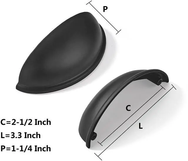 Alt view image 9 of 12 - 10 Pack 2-1/2" Drawer Pulls Matte Black Cabinet Cup Pulls Kitchen Hardware Cabinet Handles Drawer Handles Knobs 2.5 inch Hole Center