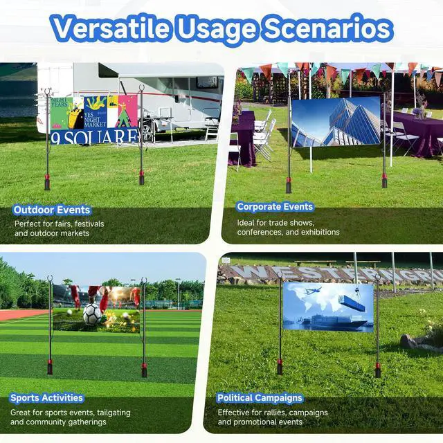 Alt view image 10 of 12 - Adjustable Banner Pole with Stake, Outdoor Banner Stand, Portable Display Poles for Trade Shows, Events, and Outdoor Advertising