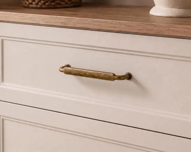 Alt view image 10 of 14 - 5 Inch Hole Center Antique Brass Zinc Alloy Cabinet Pulls Kitchen Cabinets Hardware, 6 Pack Vintage Brass Solid Cabinet Handles Drawer Pulls