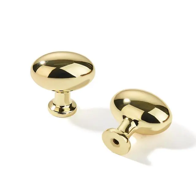 Alt view image 6 of 10 - 10 Pack 1-3/8 inch(35mm) Polished Brass Cabinet Knobs Dresser Knobs Oval Drawer Knobs Kitchen Cabinet Hardware Egg Knobs for Dresser Drawers
