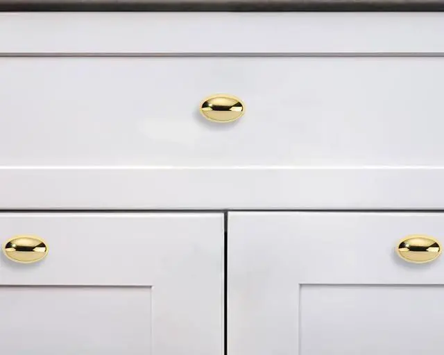 Alt view image 9 of 10 - 10 Pack 1-3/8 inch(35mm) Polished Brass Cabinet Knobs Dresser Knobs Oval Drawer Knobs Kitchen Cabinet Hardware Egg Knobs for Dresser Drawers