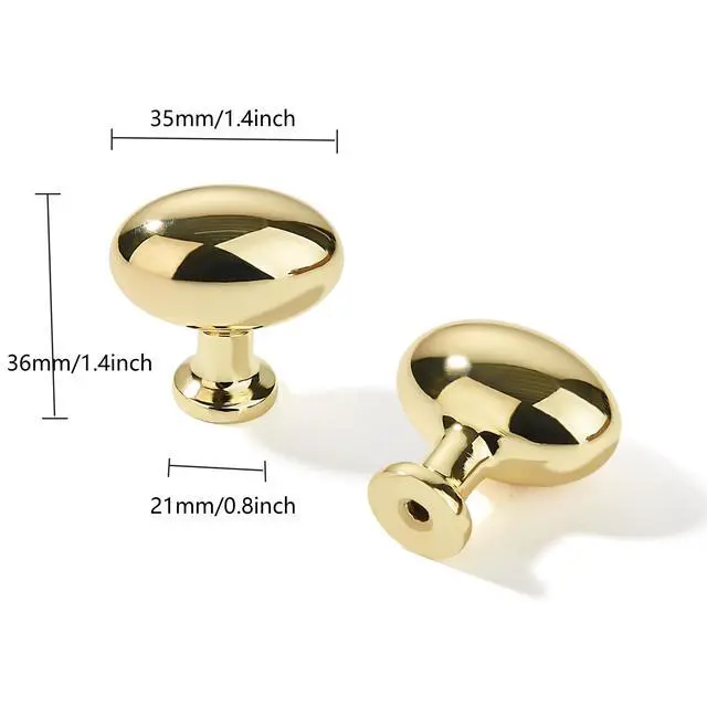 Alt view image 7 of 10 - 10 Pack 1-3/8 inch(35mm) Polished Brass Cabinet Knobs Dresser Knobs Oval Drawer Knobs Kitchen Cabinet Hardware Egg Knobs for Dresser Drawers