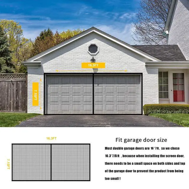 Alt view image 8 of 12 - Garage Door Screen for 2 Car Garage Door-16x7FT Reinforced Fiberglass Garage Screen, Magnetic Garage Screen Door
