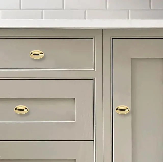 Alt view image 10 of 10 - 10 Pack 1-3/8 inch(35mm) Polished Brass Cabinet Knobs Dresser Knobs Oval Drawer Knobs Kitchen Cabinet Hardware Egg Knobs for Dresser Drawers