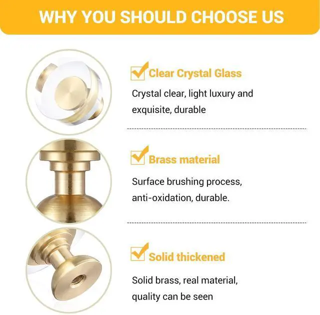 Alt view image 10 of 14 - 12-Pack 1-1/4-Inch White Cabinet Glass Crystal Brass knobs Brass Drawer Round Knobs Dresser Pulls, Gold Hardware Kitchen Closet knobs for Bifold Doors