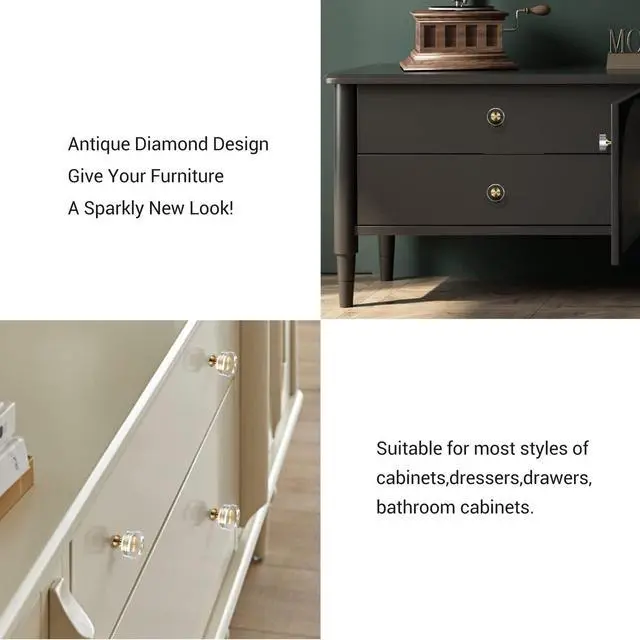Alt view image 14 of 14 - 12-Pack 1-1/4-Inch White Cabinet Glass Crystal Brass knobs Brass Drawer Round Knobs Dresser Pulls, Gold Hardware Kitchen Closet knobs for Bifold Doors