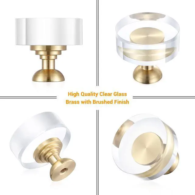 Alt view image 13 of 14 - 12-Pack 1-1/4-Inch White Cabinet Glass Crystal Brass knobs Brass Drawer Round Knobs Dresser Pulls, Gold Hardware Kitchen Closet knobs for Bifold Doors