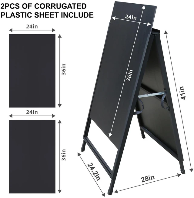 Alt view image 10 of 14 - Heavy Duty Slide-in Folding A Frame Sign Sidewalk Sign 24x 36 Inch Steel Metal Double-Side Pavement sign Corrugated Plastic Poster (1, Black, 24''X36'''(Plastic Backing include))