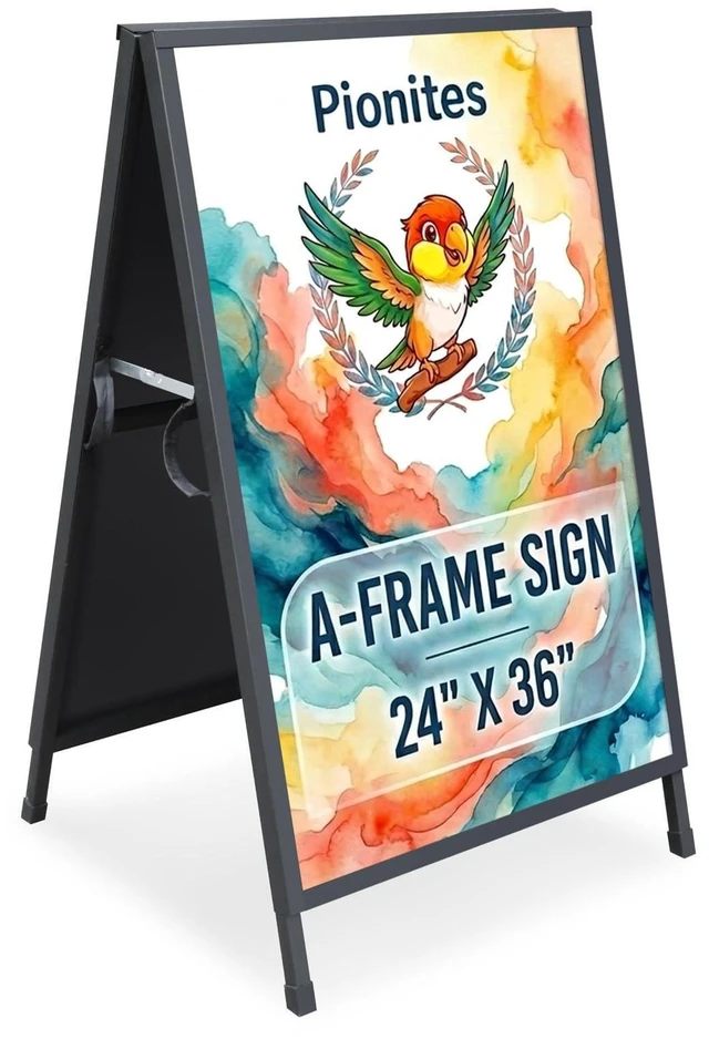 Alt view image 8 of 14 - Heavy Duty Slide-in Folding A Frame Sign Sidewalk Sign 24x 36 Inch Steel Metal Double-Side Pavement sign Corrugated Plastic Poster (1, Black, 24''X36'''(Plastic Backing include))