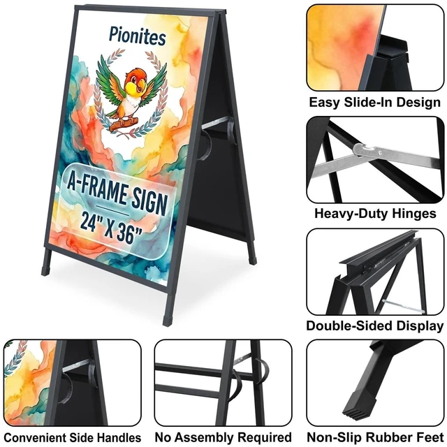 Alt view image 9 of 14 - Heavy Duty Slide-in Folding A Frame Sign Sidewalk Sign 24x 36 Inch Steel Metal Double-Side Pavement sign Corrugated Plastic Poster (1, Black, 24''X36'''(Plastic Backing include))