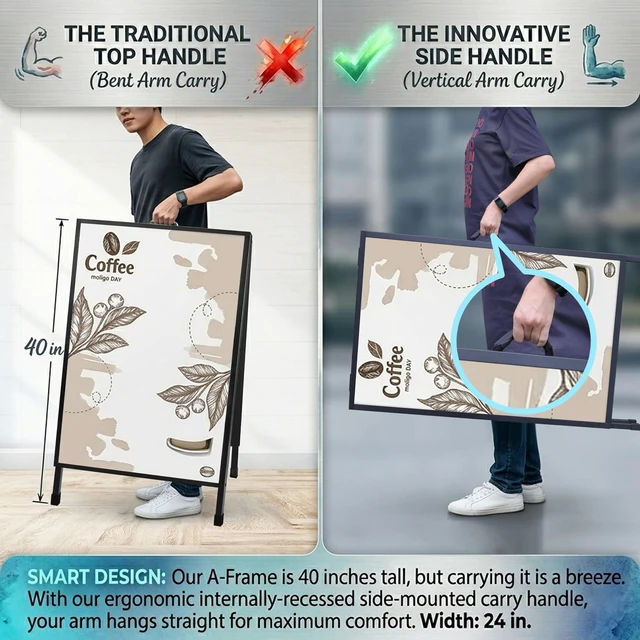 Alt view image 13 of 14 - Heavy Duty Slide-in Folding A Frame Sign Sidewalk Sign 24x 36 Inch Steel Metal Double-Side Pavement sign Corrugated Plastic Poster (1, Black, 24''X36'''(Plastic Backing include))