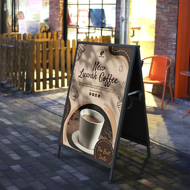 Alt view image 12 of 14 - Heavy Duty Slide-in Folding A Frame Sign Sidewalk Sign 24x 36 Inch Steel Metal Double-Side Pavement sign Corrugated Plastic Poster (1, Black, 24''X36'''(Plastic Backing include))
