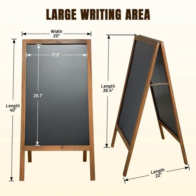 Alt view image 9 of 12 - A Frame Chalkboard Sign, 40" x 20" Magnetic Outdoor Chalk Board Signs, Wooden Standing Double-Sided Sidewalk Chalk Board for Restaurant Menu, Cafés, Christmas, Wedding