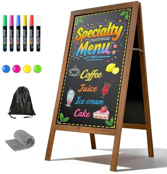 Alt view image 7 of 12 - A Frame Chalkboard Sign, 40" x 20" Magnetic Outdoor Chalk Board Signs, Wooden Standing Double-Sided Sidewalk Chalk Board for Restaurant Menu, Cafés, Christmas, Wedding